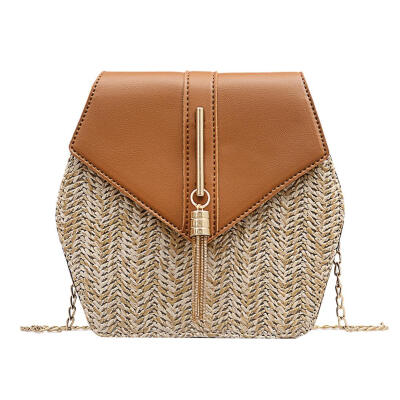 

Hexagon Straw PU Handbags Women Summer Casual Rattan Shoulder Crossbody Bag