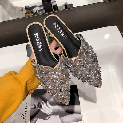 

Slipper woman summer Korean version of water drill bright film tip bag head low heel Muller shoes fairy shoes chic