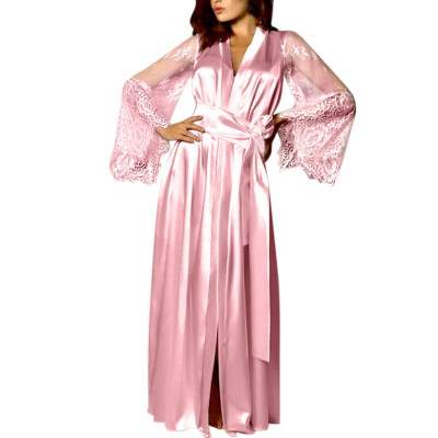 

Toponeto Women Satin Long Nightdress Silk Lace Lingerie Nightgown Sleepwear Sexy Robe