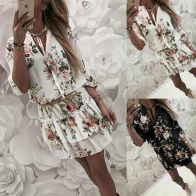 

US Women Summer Flower Short Mini Dress Evening Cocktail Party Dresses Sundress