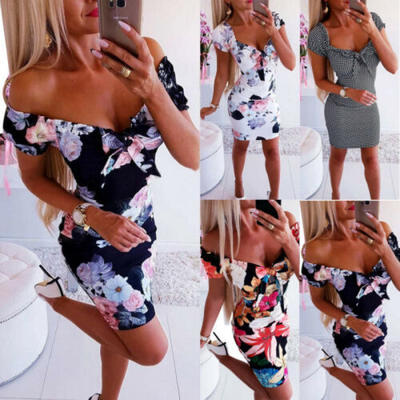 

Womens Ladies Boho Short Mini Dress Evening Party Beach Bodycon Dresses Sundress