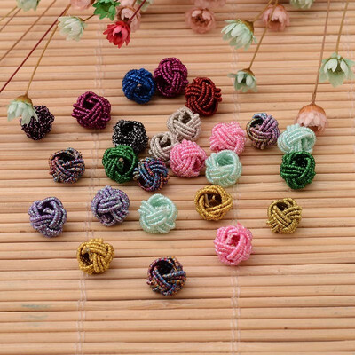 

Handmade Cord Woven Beads Round Mixed Color 8x65mm Hole 4mm