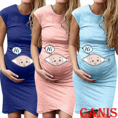 

Plus Size Womens Pregnant Summer Sleeveless Maternity Stretch Bodycon Dress Lot