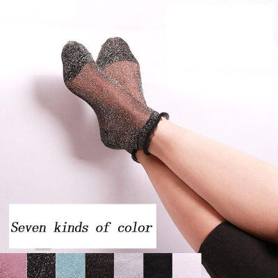 

Women Summer Glitter Thin Mesh Ankle Socks Soft Elasticity Gauze Fishnet Socks