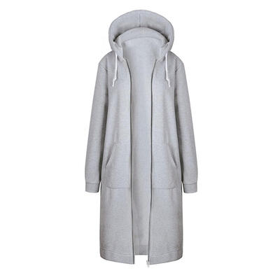 

Winter Women Long Hoodie Coat Casual Pockets Zipper Outerwear Hooded Jacket