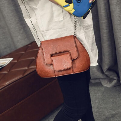 

Fashion Vintage Women Crossbody Bag Magnetic Press Stud Flap Front PU Leather Chain Shoulder Bag