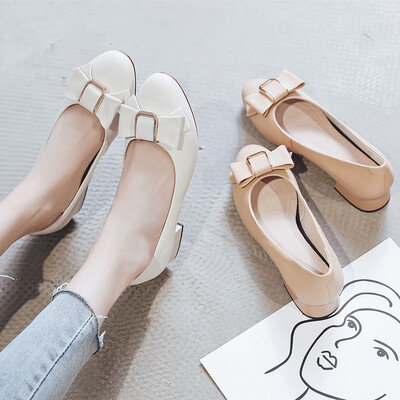 

Shallow mouth single shoes womens leather fashion shoes early autumn new wild thick with bow f