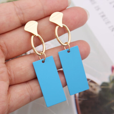 

EK741 Korean Candy Color Geometric Rectangular Pendant Drop Earrings for Women Spray Painted Long Exaggerated Brincos Pendientes