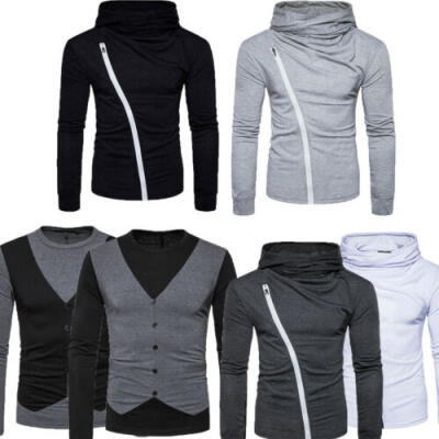 

Mens Zipper Crew Neck T-Shirt &Turtleneck Sweater Jacket Coat Hoodies Outwear