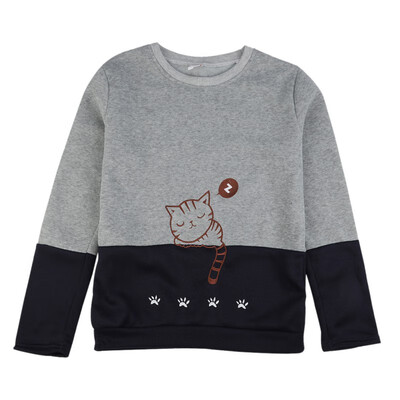 

Autumn Casual Harajuku cartoon cat embroidered Sweatshirts Cosy Women Long Sleeve hoodies Tops Pullover kpop moletom