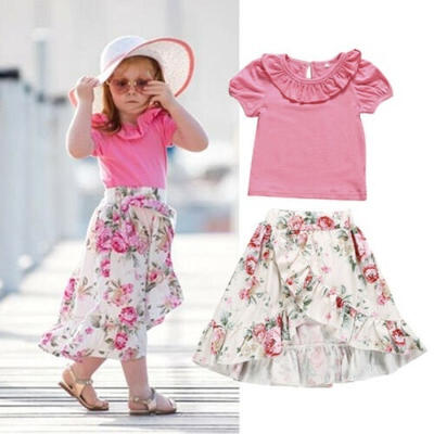 

Summer Toddler Kids Baby Girls Ruffle Vest Tank TopFloral Party Tutu Skirts 2Pcs Outfits Clothes Set