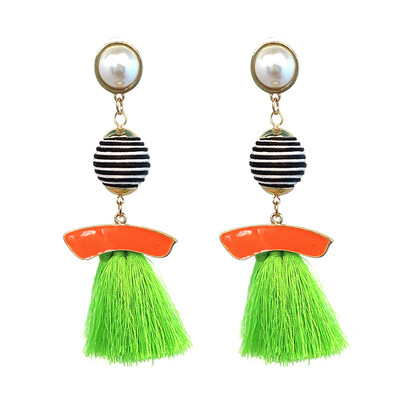 

JURAN Ball Thread Wrapped Big Fringe Dangle Earring Multicolour Pompom Firenze Earrings For Women pendientes flecos J50013