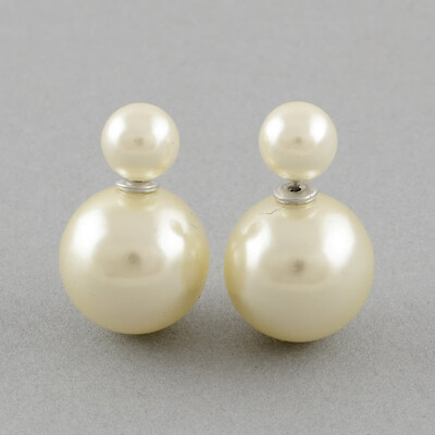 

Double Side Imitation Pearl Acrylic Beads Ball Stud Earrings with Iron Pins Platinum White 155mm pin 06mm