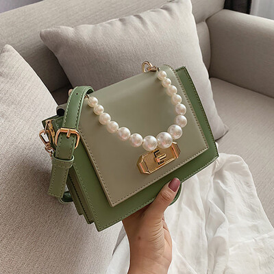 

Tailored Womens Fashion Hasp Pearl Patchwork Colour Chains Shoulder Bag Casual Bag
