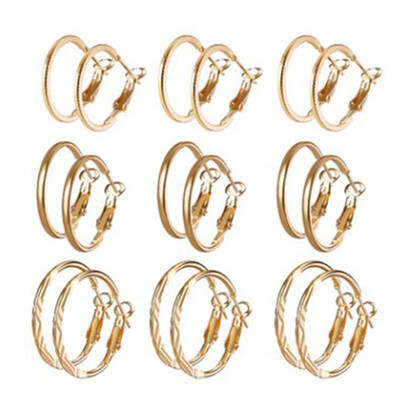 

9 PairSet New Fashion Punk Circle Round Hoop Earrings For Women Party