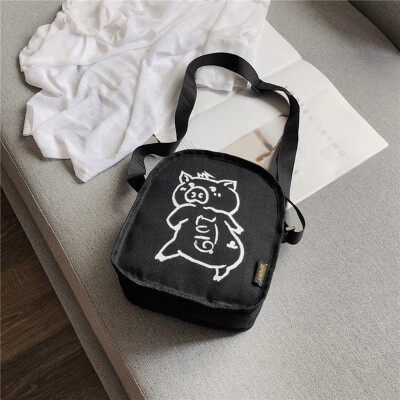 

Tailored Female Canvas Bag Shoulder Diagonal Bag Cute Pig Bag Literature Student Bag