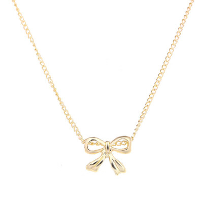

Hot Sale Sparkling Luck Bowknot Pendant necklace gold-color Clavicle Chains Statement Necklace Women JewelryHas card