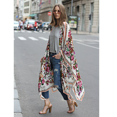 

New Women Chiffon Kimono Cardigan Floral Leopard Print Asymmetric Boho Loose Outerwear Beachwear Bikini Cover Up