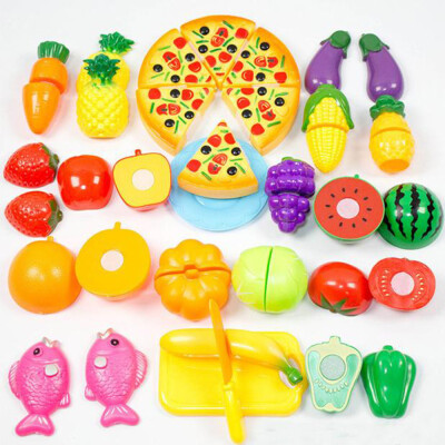 

24 Pieces Kitchen Dinner Cutting Treats Fun Play Food Set Living Toys for Kids