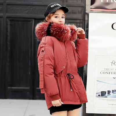 

Roseonmyhand Fashion Outerwear Long Sleeve Hooded Jackets Cotton-padded Pockets Bandage Coats