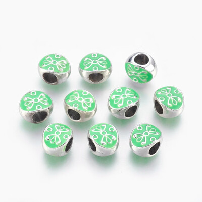 

Alloy Enamel European Beads Large Hole Beads Oval Silver Aquamarine 11x8x665mm Hole 4mm