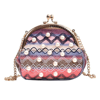 

Ethnic Woven Pearls Decor Shoulder Handbags Women Small Chain Crossbody Bag