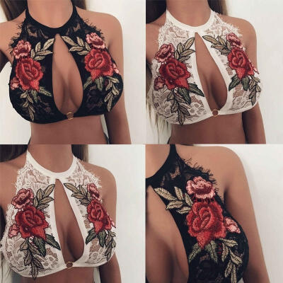 

Women Floral Sheer Lace Triangle Bralette Unpadded Push Up Bra Crop Top Lingerie