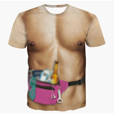 

Mens Hairy Chest Muscle 3D Print T-shirt Tops Short Sleeve Shirts Tee -3XL Top