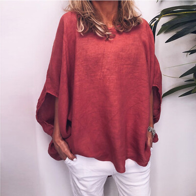 

Starmoon Women Casual Loose Linen Lantern sleeve Soild Daily Lady Tanic Shirt Blouse Tops