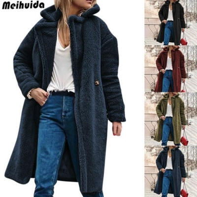 

Fashion Women Winter Warm Lapel Cashmere Long Sleeve Coat Jacket Thick Cardigan