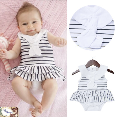 

Summer Infant Baby Girls Sleeveless Striped Print Jumpsuit Romper Clothes