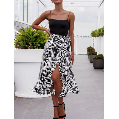 

Women Leopard High Split Midi Skirt Ladies Summer Party Evening Wrap Dress