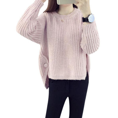 

Women Long-Sleeved Wild Knitwear Tops Autumn Winter Round Neck Casual Female Sweater Solid Color Slim Women Sweater