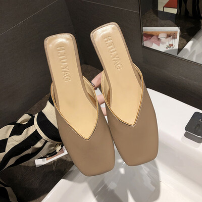 

Korean version of the slacker Muller shoes womens fashion outside wearing Baotou semi - slippers women antique milk shoes flat sh