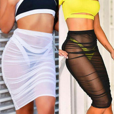 

Women Sexy Beach Mesh Cover Up Skirt Chiffon Beachwear Short Bathing Sundress