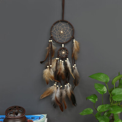 

Indian Style Brown Dream Catcher Feathers Core Bead Dreamcatcher for Wall Car Decoration