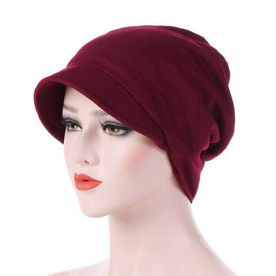 

Fashion Cotton Women Solid Color Warm Autumn Beanie Cap with Brim Turban Hat