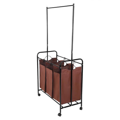 

Greensen 3 Durable Detachable Bags Mobile Laundry Sorting Trolley Cart with Clothes Rod