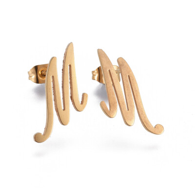 

304 Stainless Steel Stud Earrings Letter  Golden 14x14x1mm Pin 08mm