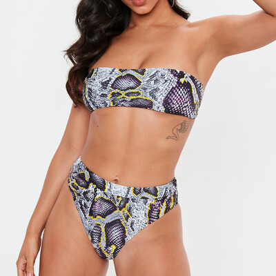 

Roseonmyhand Women Serpentine Printing Wrap Chest Bikini Split Body Swimsuit Beachwear Suit