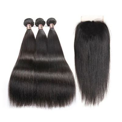 

Amazing Star Straight Hair Bundles with Closure Virgin Malaysian Hair with Lace Closure with Baby Hair Can Be Dyed&Bleached