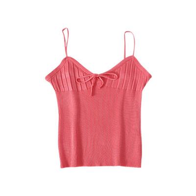

Women Sexy V Neck Drawstring Bow Sleeveless Slim Solid Color Camisole Knit Vest