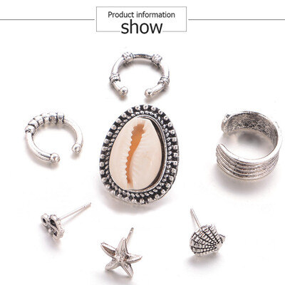 

7PC Bohemia Sea Starfish Star Fish Shell Stud Earrings Pearl Imitation Jewelry