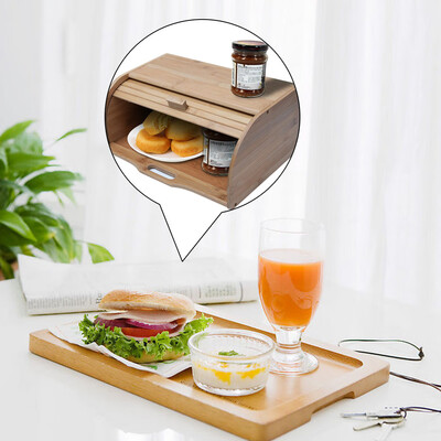 

Gobestart Natural Wooden Roll Top Bread Box Kitchen Food Storage Bamboo
