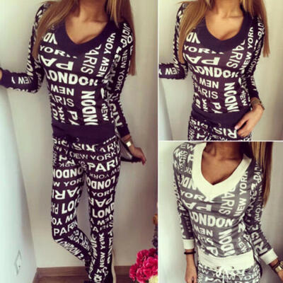 

2Pcs Women Tracksuit Hoodie Sweatshirt Pants Trousers Set Sport Wear Casual Suit