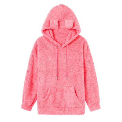 

Starmoon Women Autumn Coat Fleece PocketFly Cute Hooded Solid Color Sweatshirts