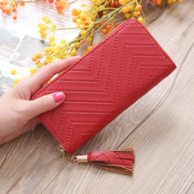 

Tailored Women s Fashion Trend Solid Color Long Fringed Leather Card Wallet