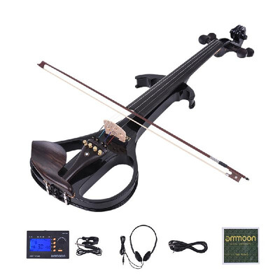 

ammoon VE-209 Full Size 44 Solid Wood Silent Electric Violin Fiddle Maple Body Ebony Fingerboard Pegs Chin Rest Tailpiece with Bo