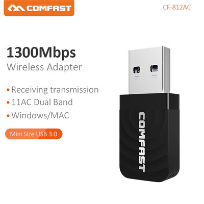 

〖Follure〗COMFAST CF-812AC 1300Mbps Dual-Band USB 30 Wireless WiFi Network Card Adapter