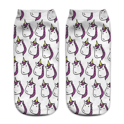 

1 Pair Women Low Cut Ankle Socks Funny Unicorn 3D Printing Socks Cotton Hosiery Printed Socks